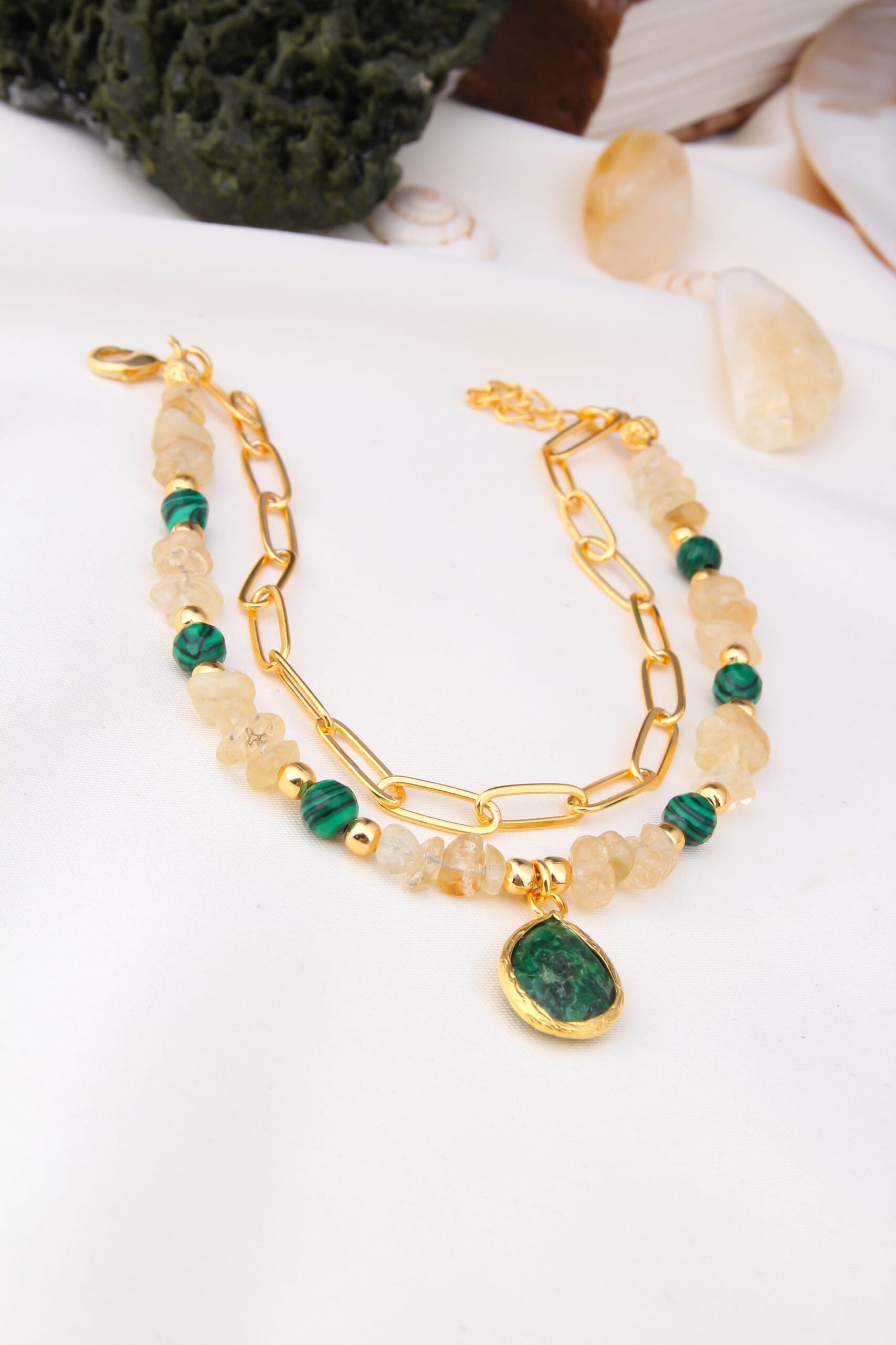 Citrine & Malahite Anklete