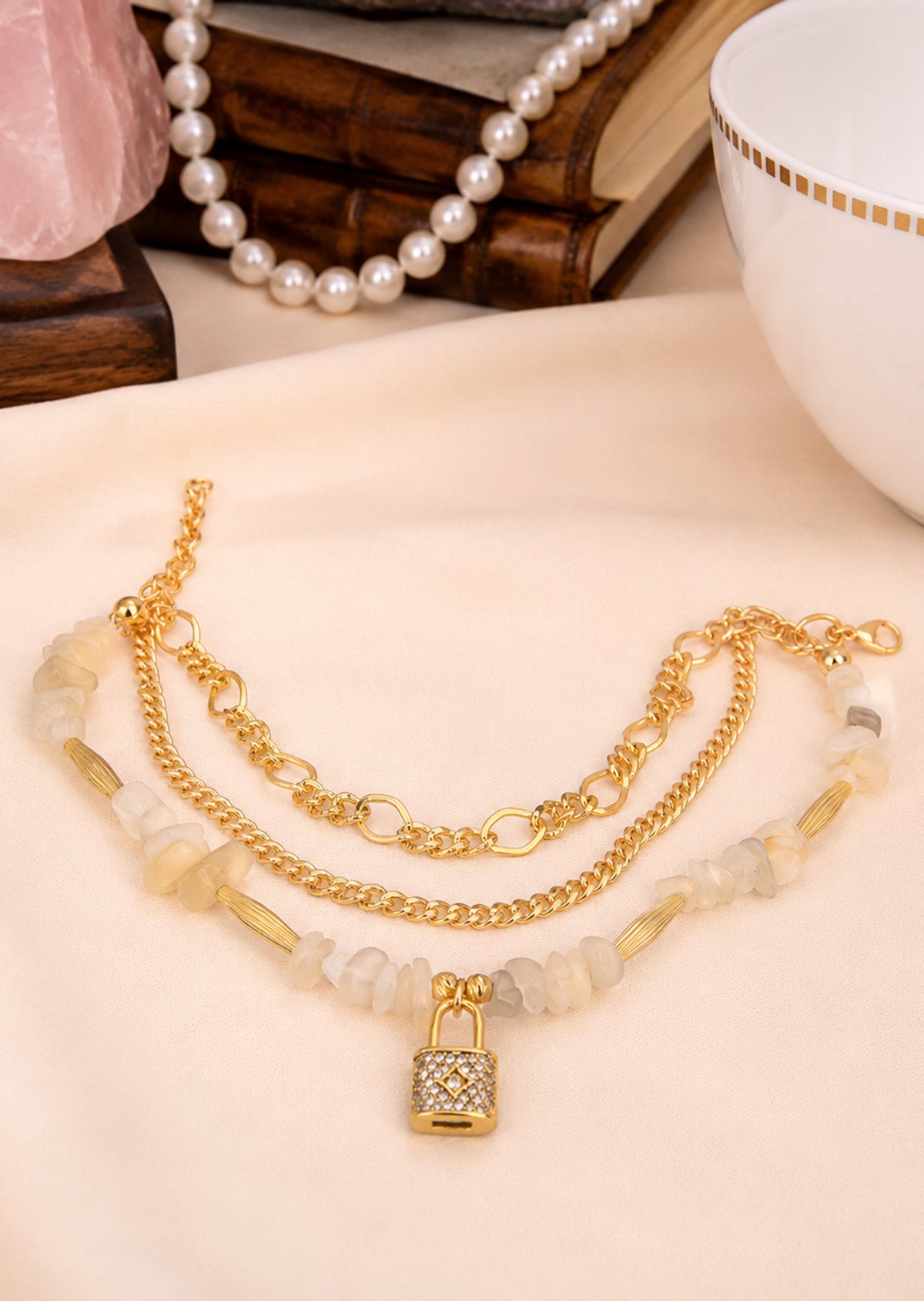 Moonstone & Zircon Anklet