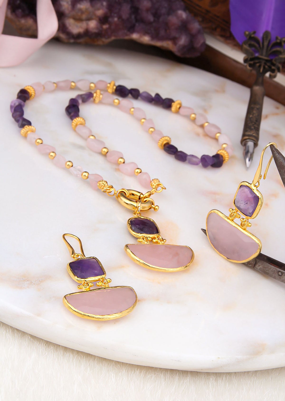 Amethyst & Pink Quartz Set