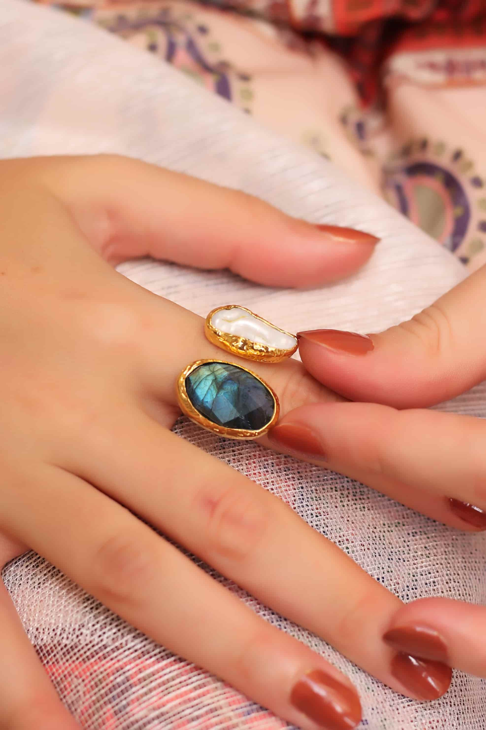 Labradorite & Pearl Bague