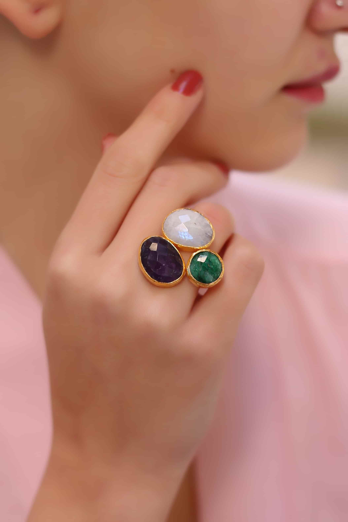 Agate & Moonstone Bague