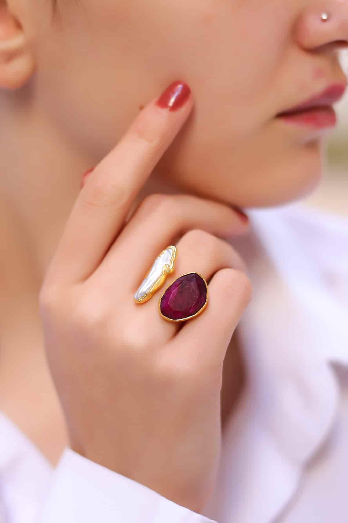 Agate & Pearl Bague