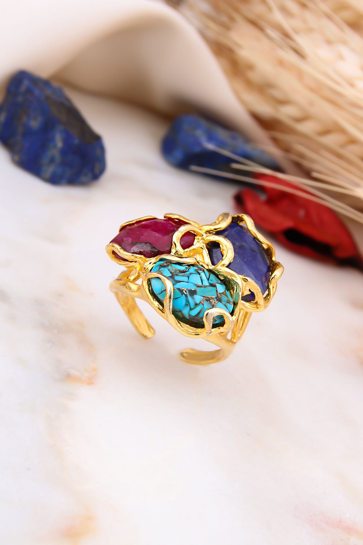 Turquoise & Agate Bague