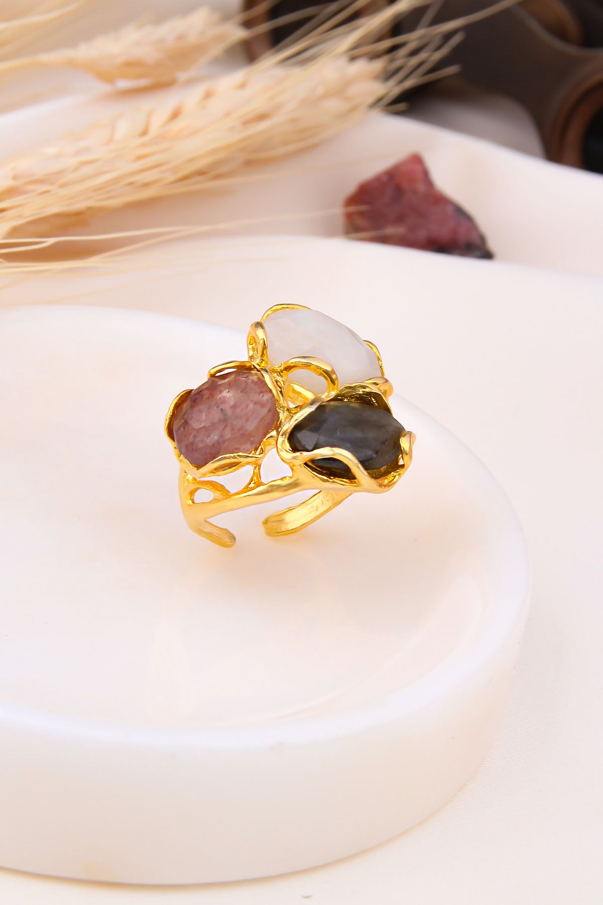 Moonstone & Sunstone & Labrodorit Bague