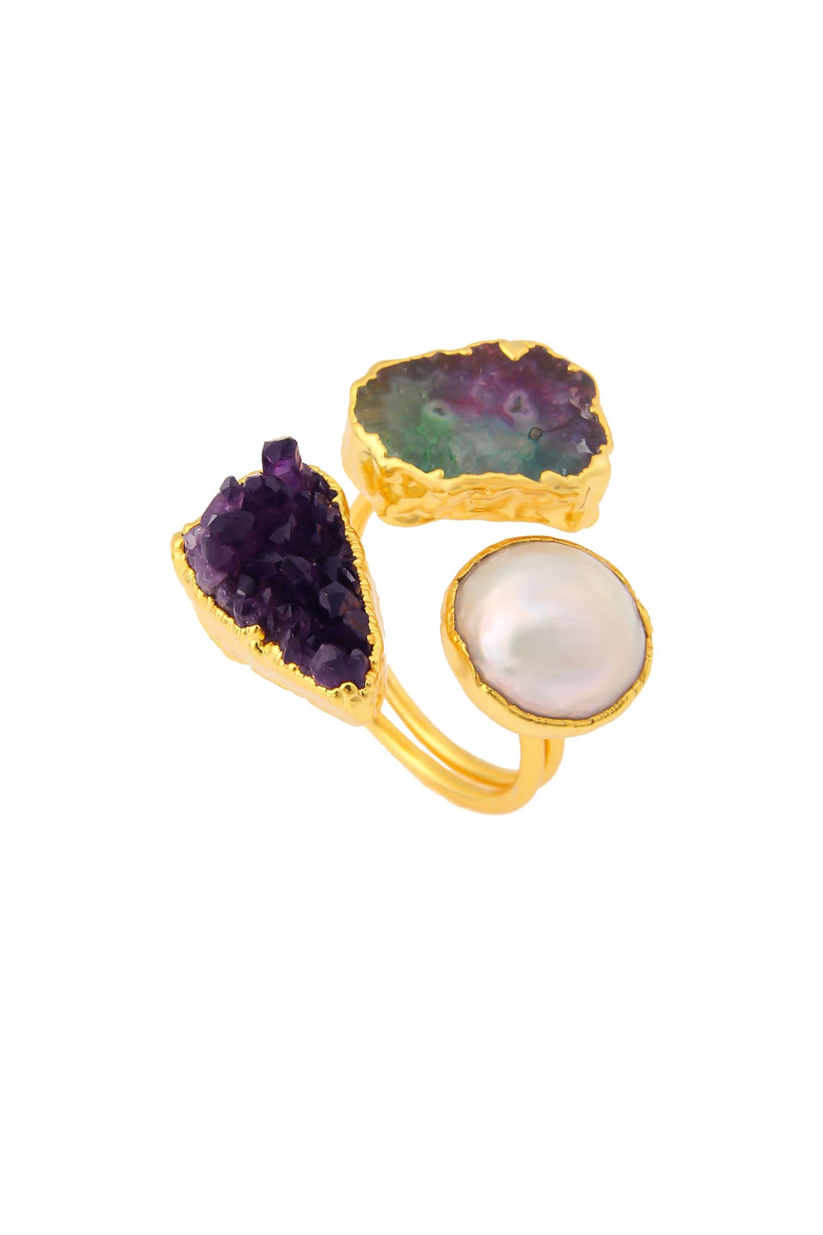 Pearl & Quartz & Amethyst Bague
