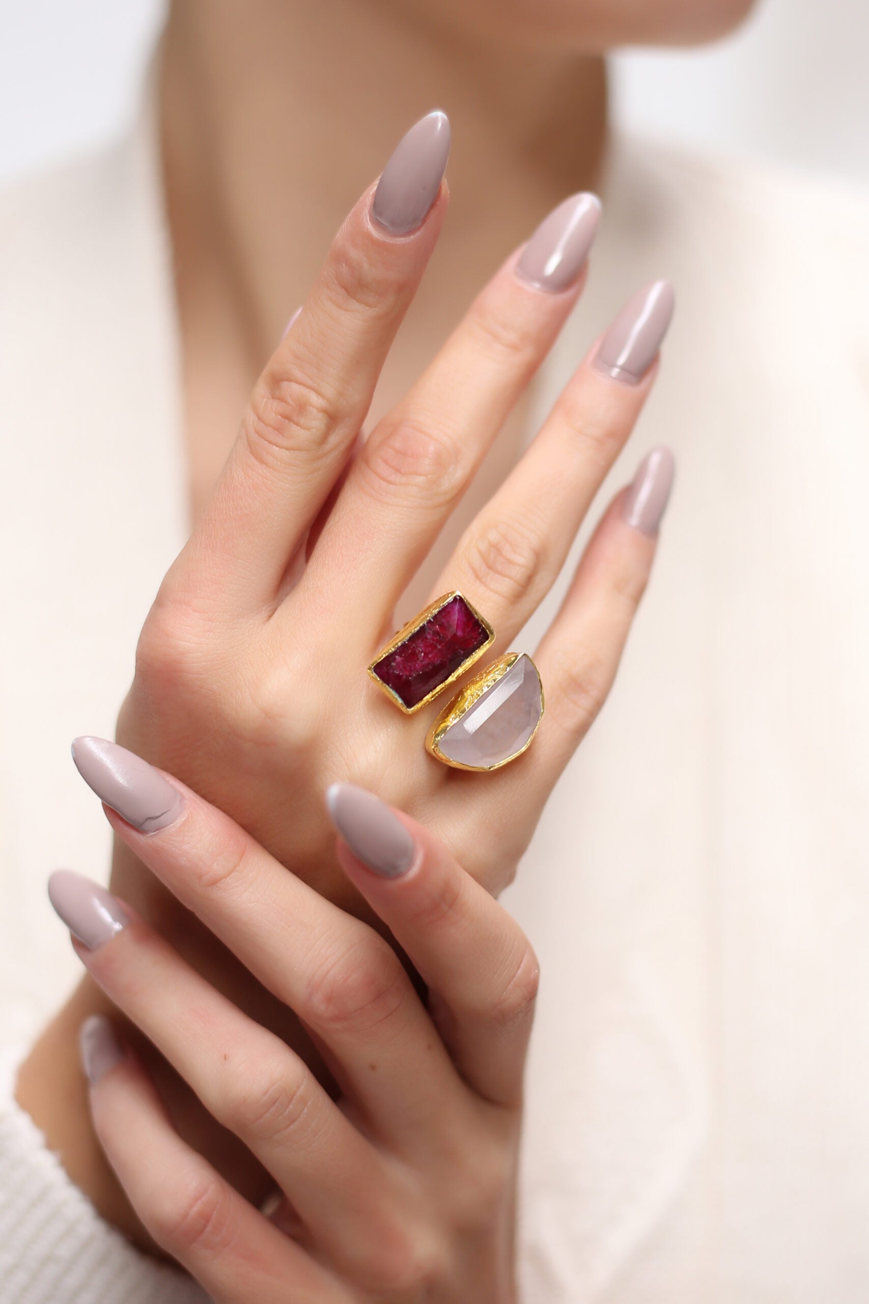 Agate & Pink Quartz Bague