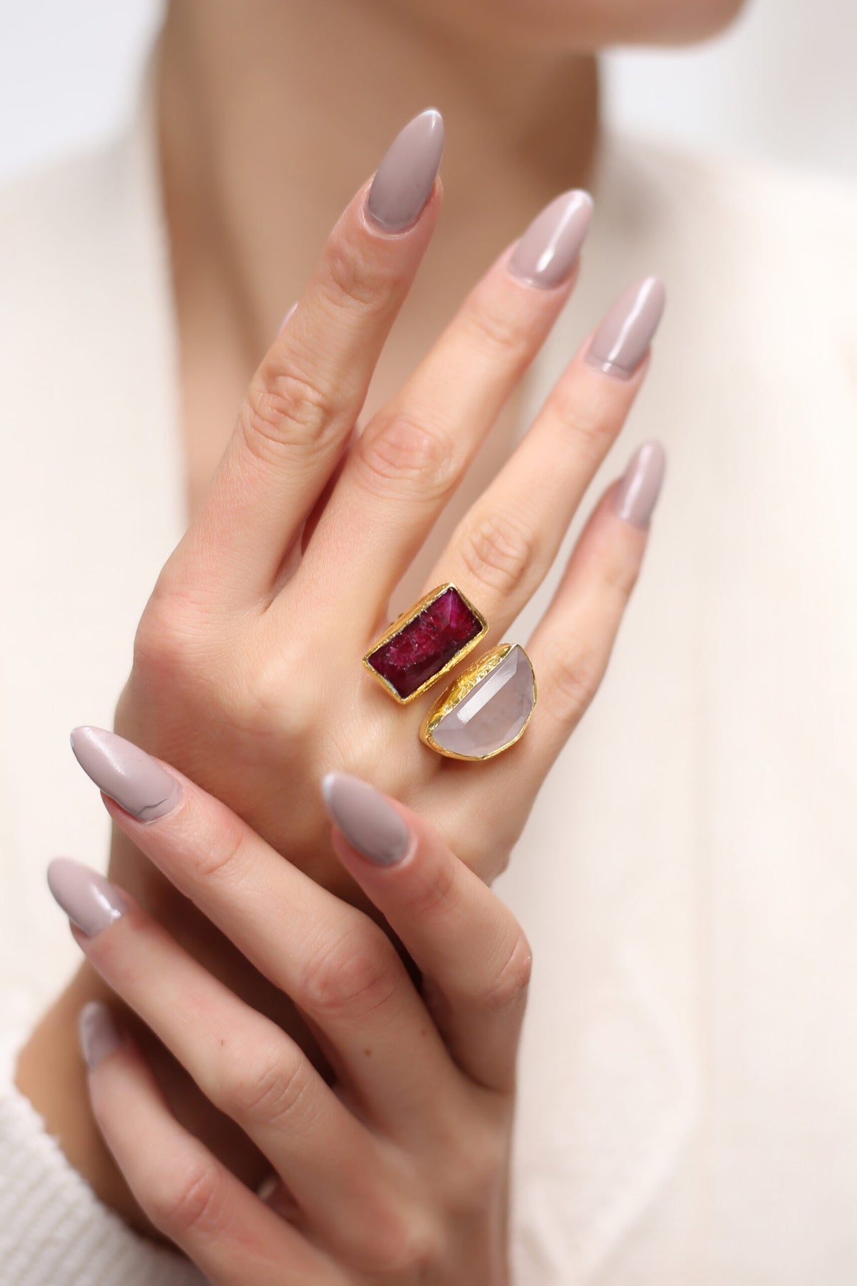 Agate & Pink Quartz Bague