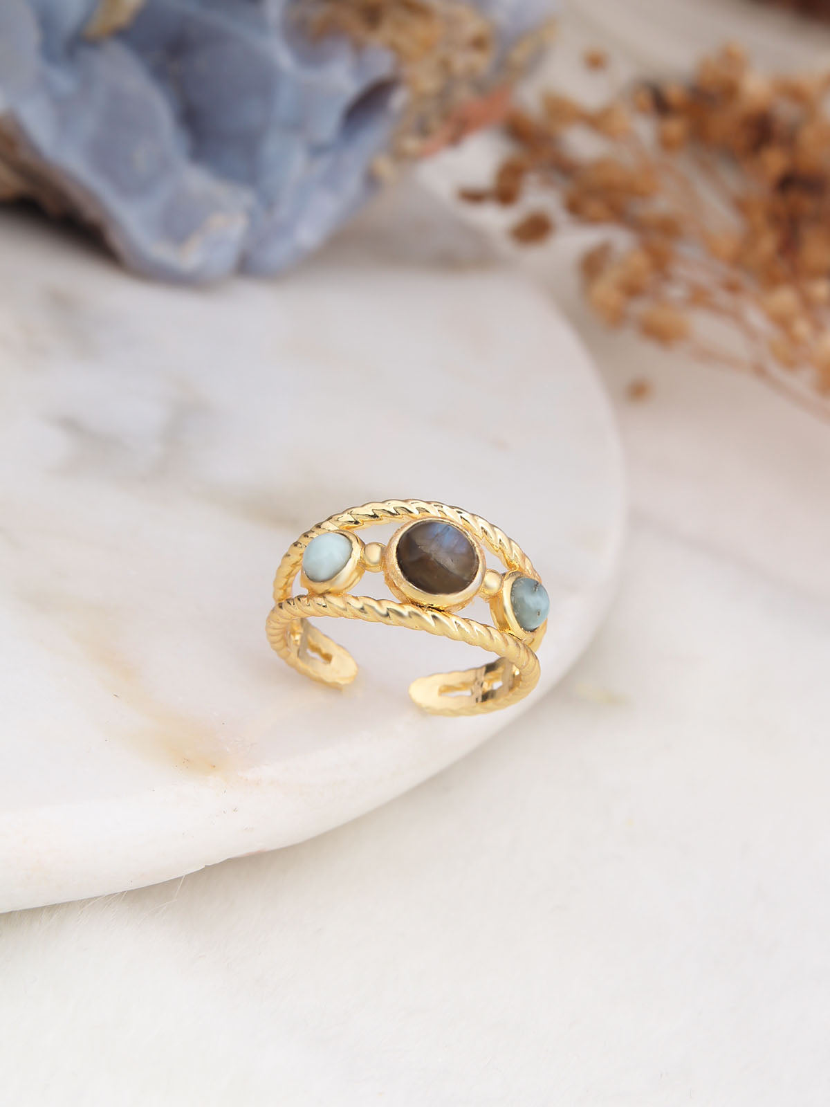 Labradorite & Larimar Ring