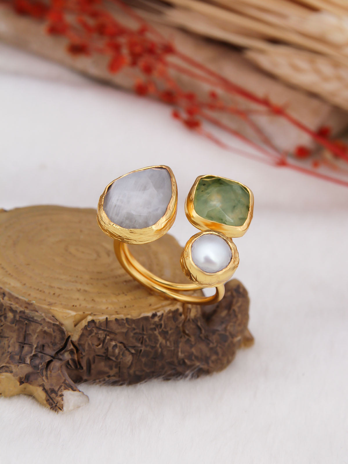 Moonstone & Prinhite & Pearl Bague
