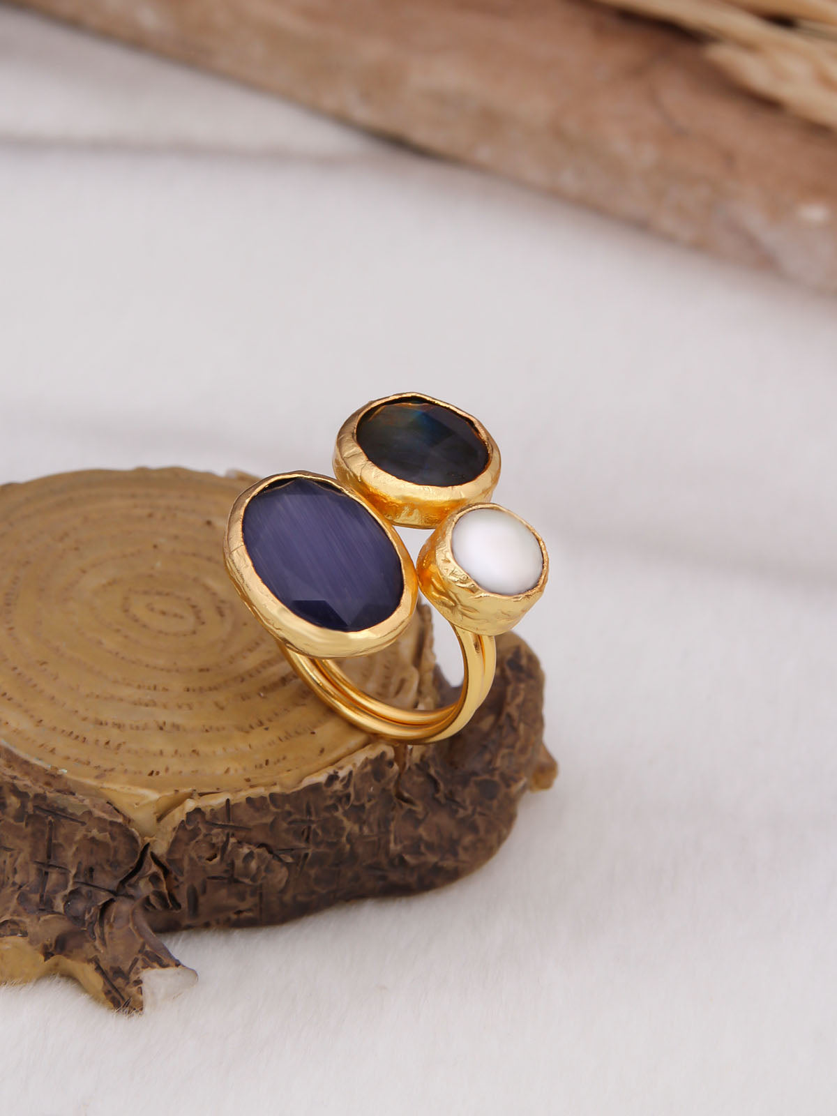 Cat Eyes & Pearl & Amethyst Bague