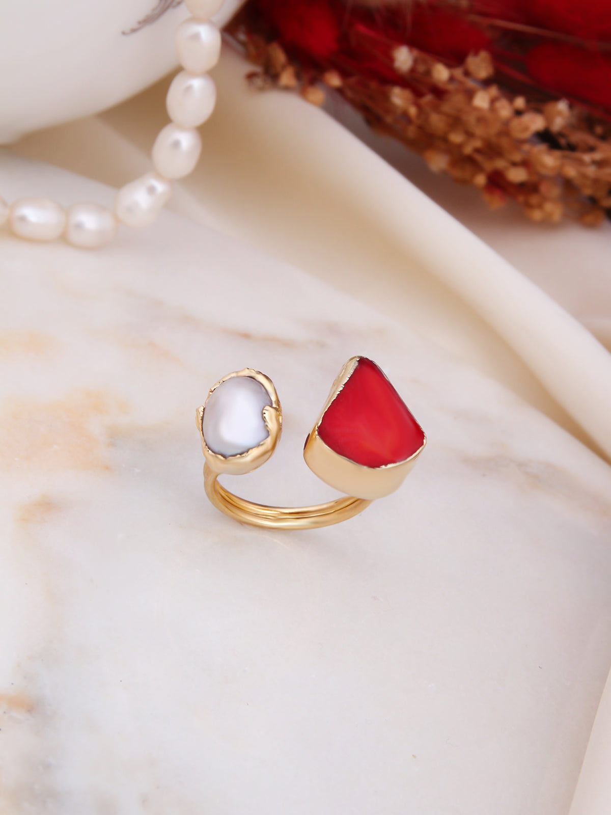 Coral & Pearl Ring