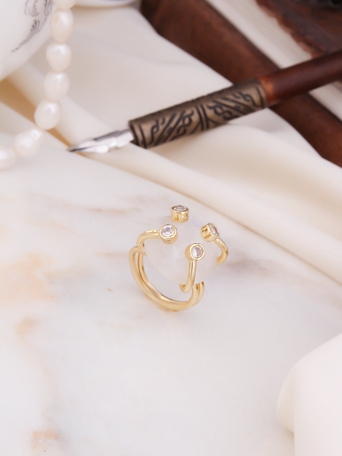 Moonstone & Zircon Ring