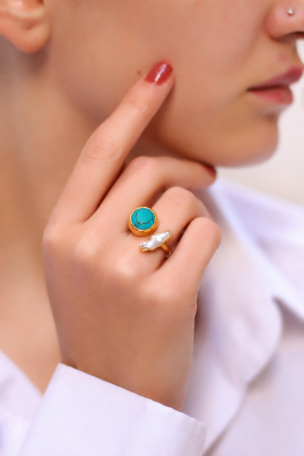 Turquoise & Pearl Ring