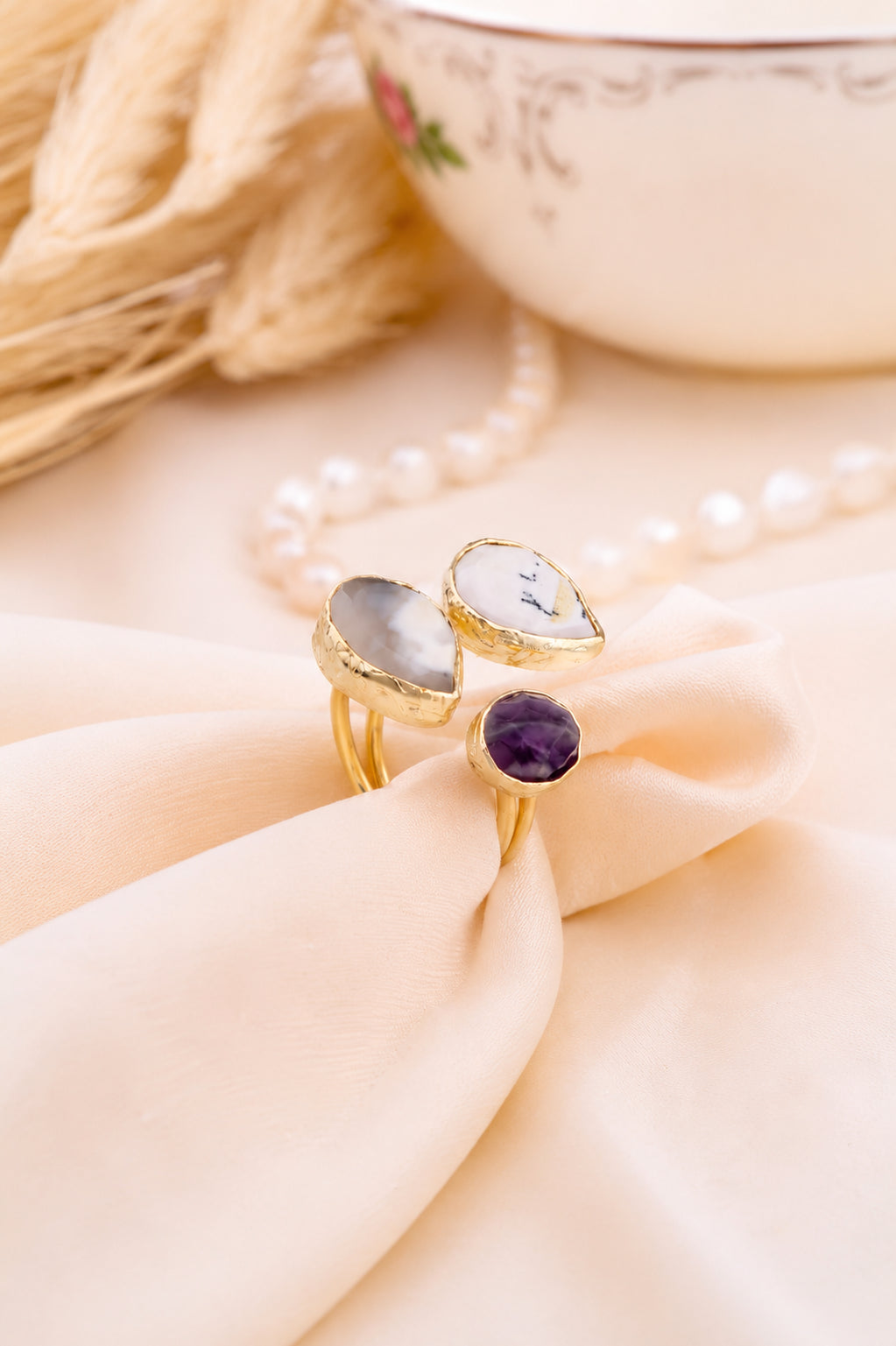 Amethyst & Black Ruthile Ring