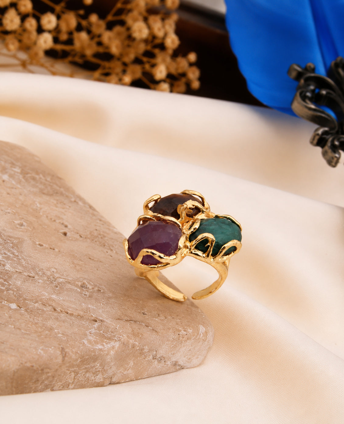 Strawberry Quartz & Agate & Tiger Eyes Ring