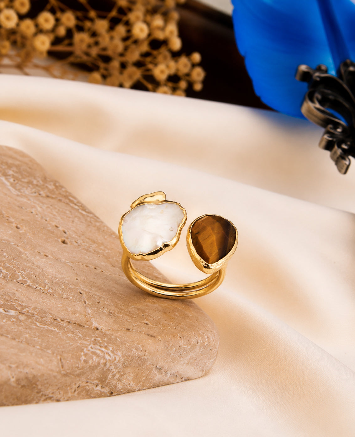 Tiger Eyes & Pearl Ring