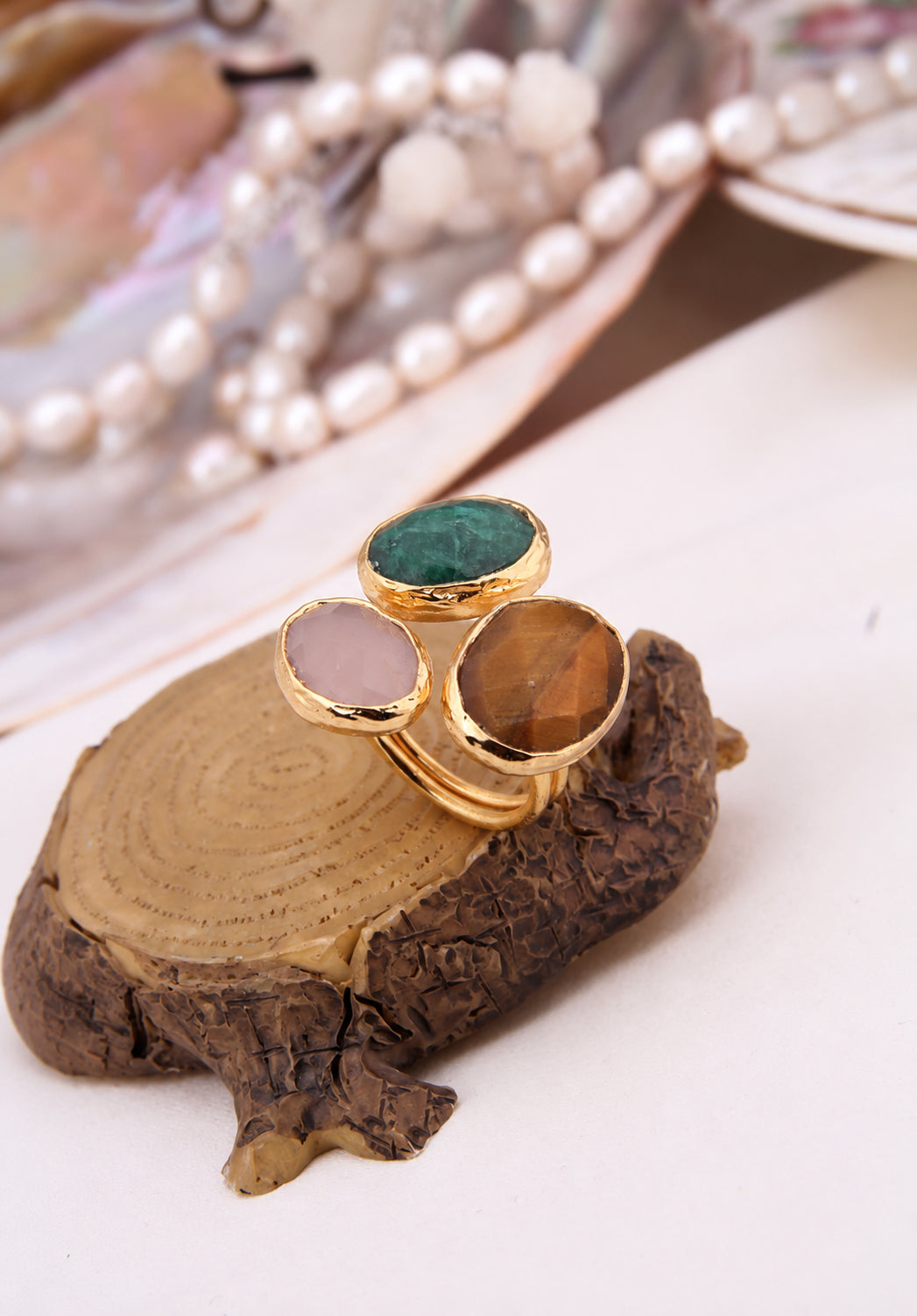 Tiger Eyes & Root Emeral Ring