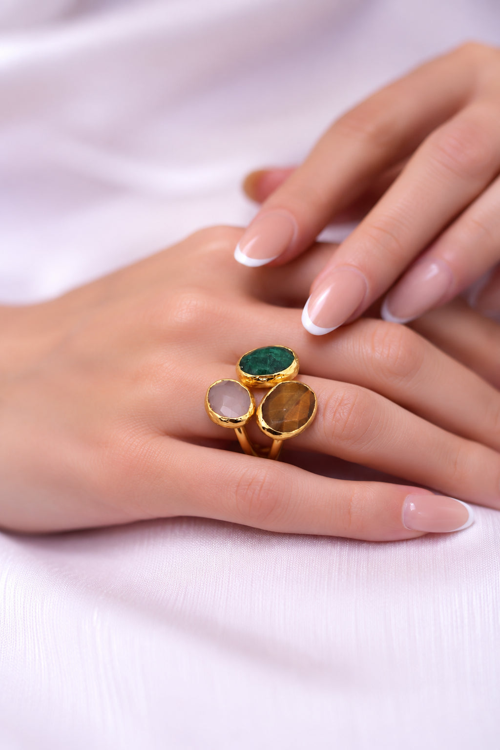 Tiger Eyes & Root Emeral Ring