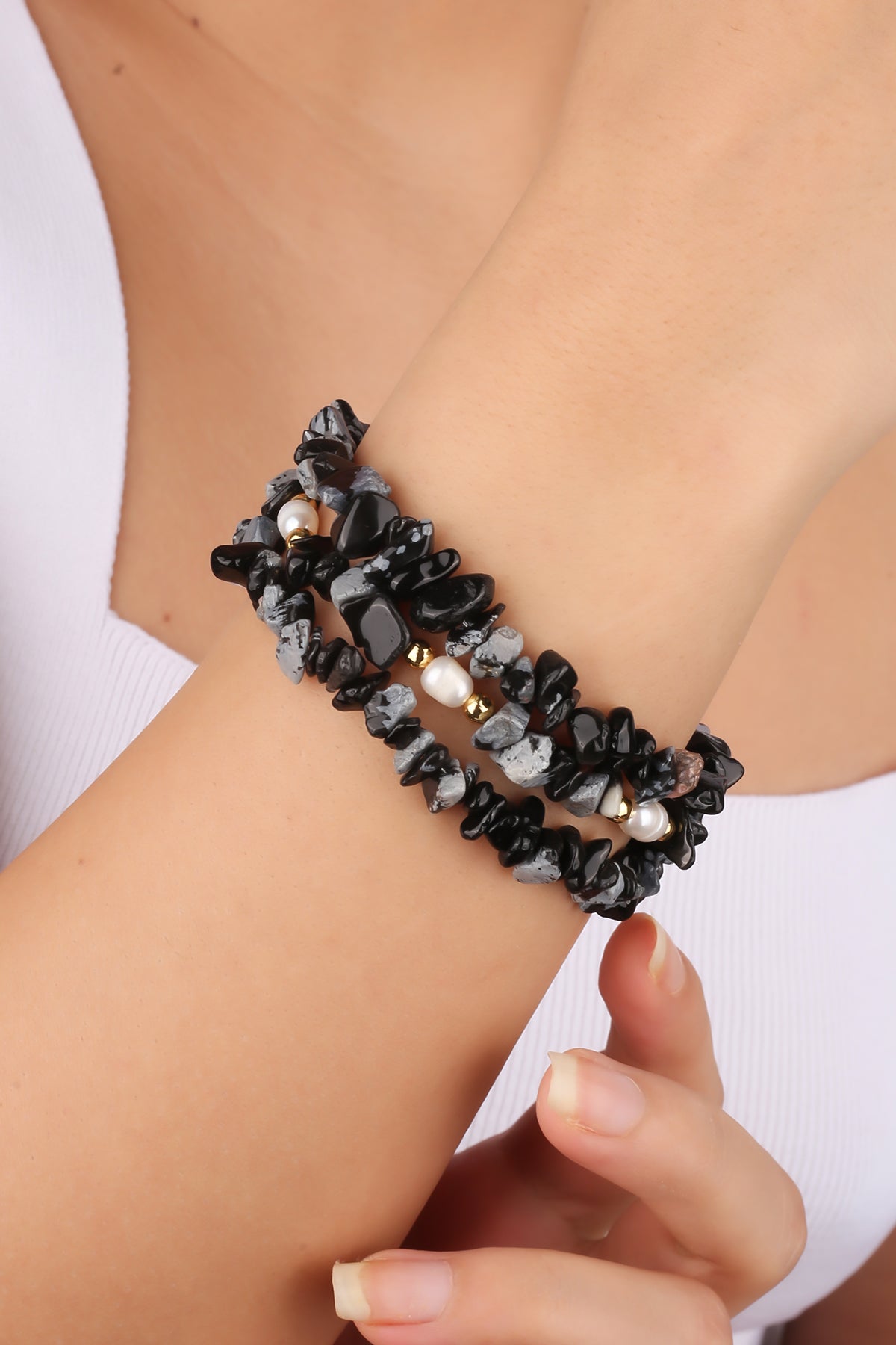 Onix &amp; Pearl Bracelet
