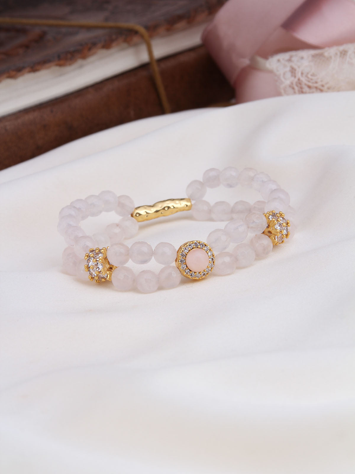 Pink Quartz & Zircon  Bracelet