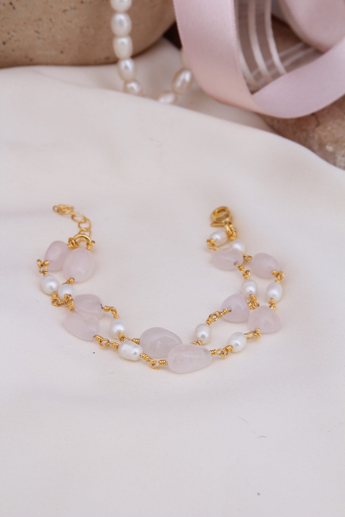 Pink Quartz & Pearl Bracelet