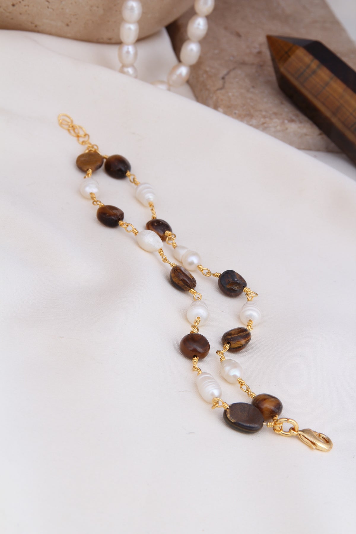 Tiger Eyes & Pearl  Bracelet