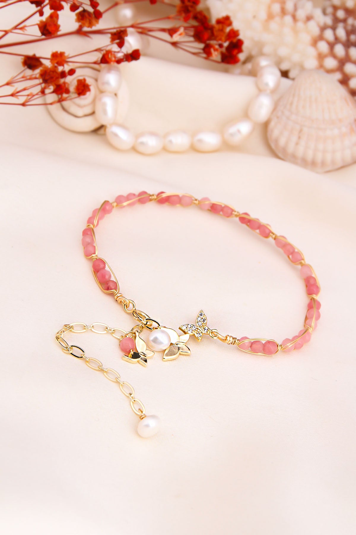 Pink Quartz & Pearl Bracelet