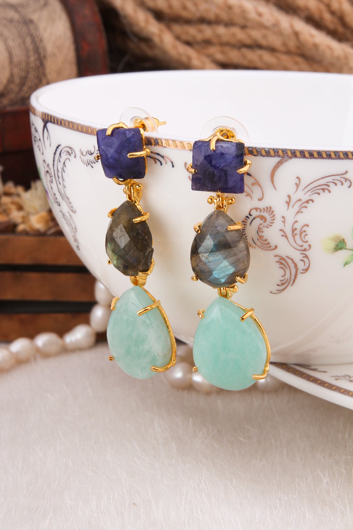 Saphire & Labradorite & Amazonite Earring