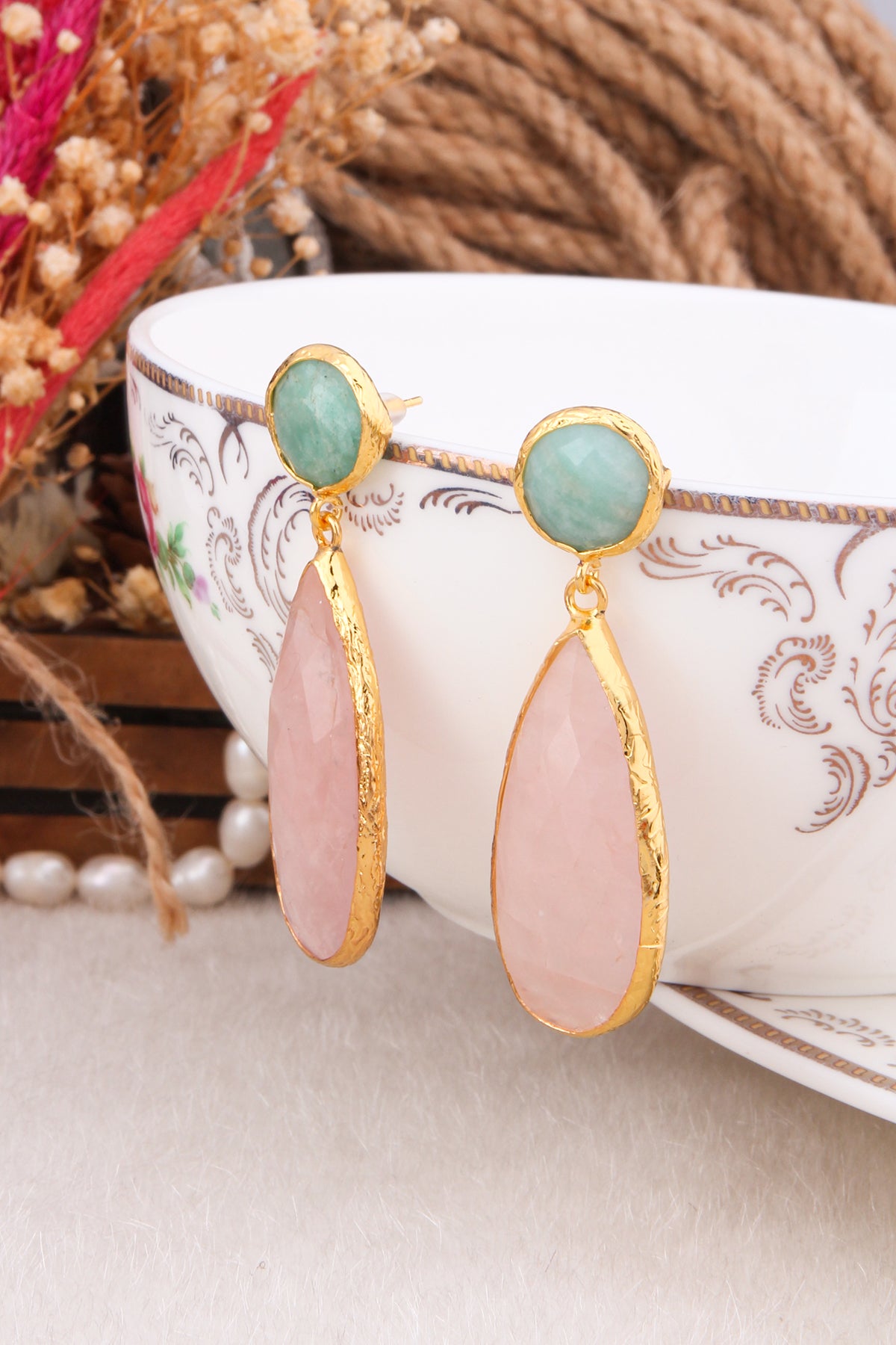 Amazonite & Pink Quartz Earring