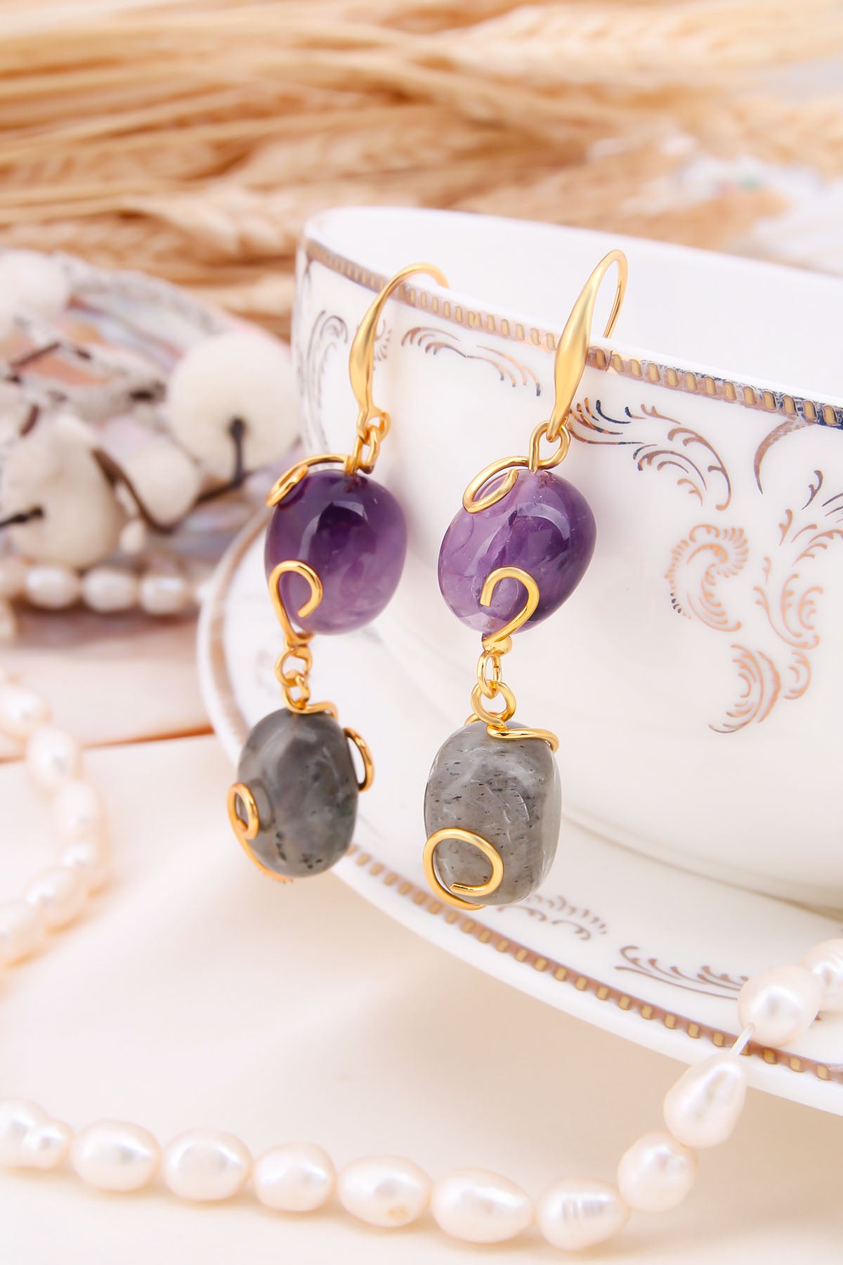 Amethsyt & Labradorite Earring