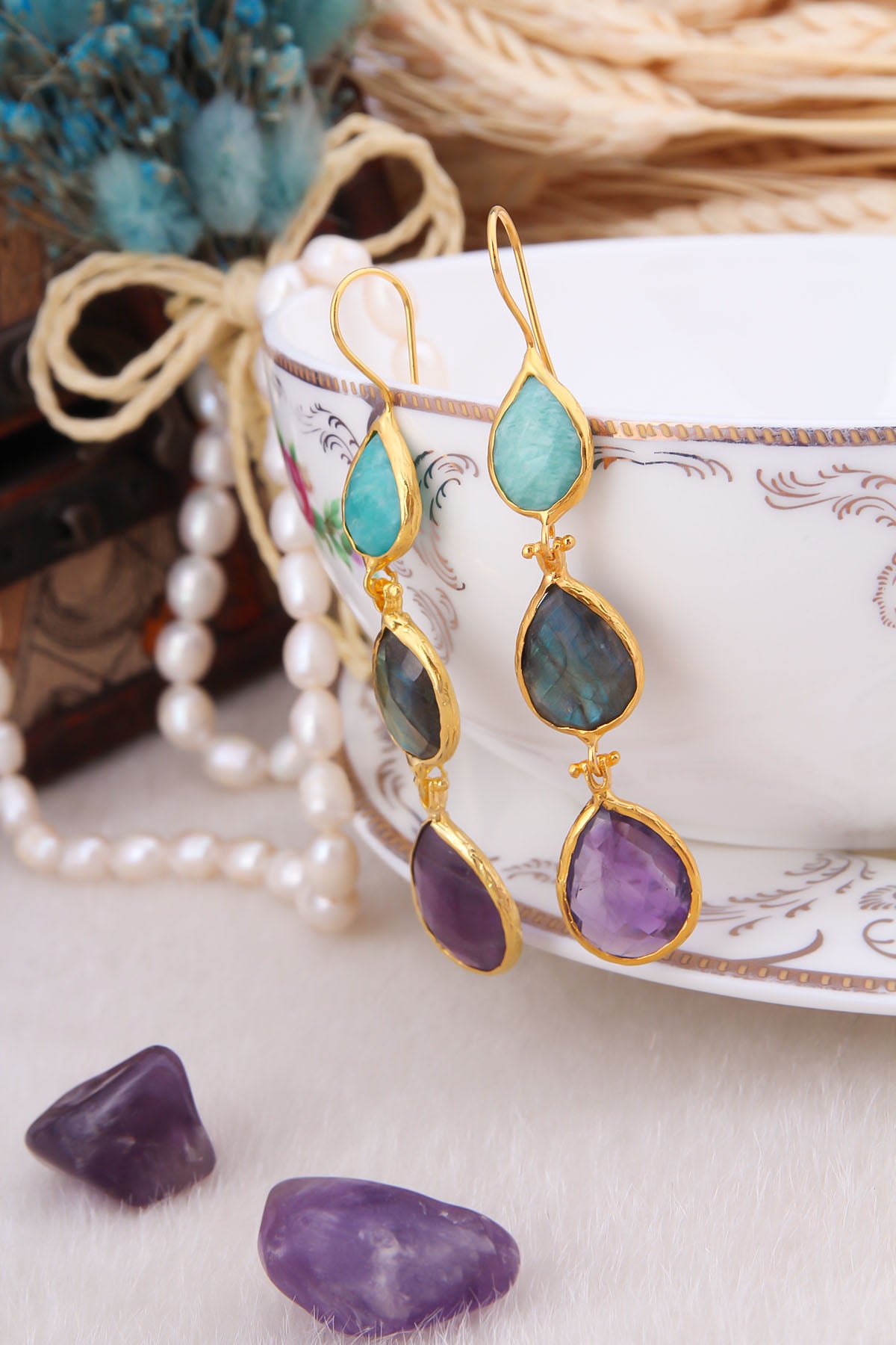 Amazonite & Labradorite & Amethsyt Earring