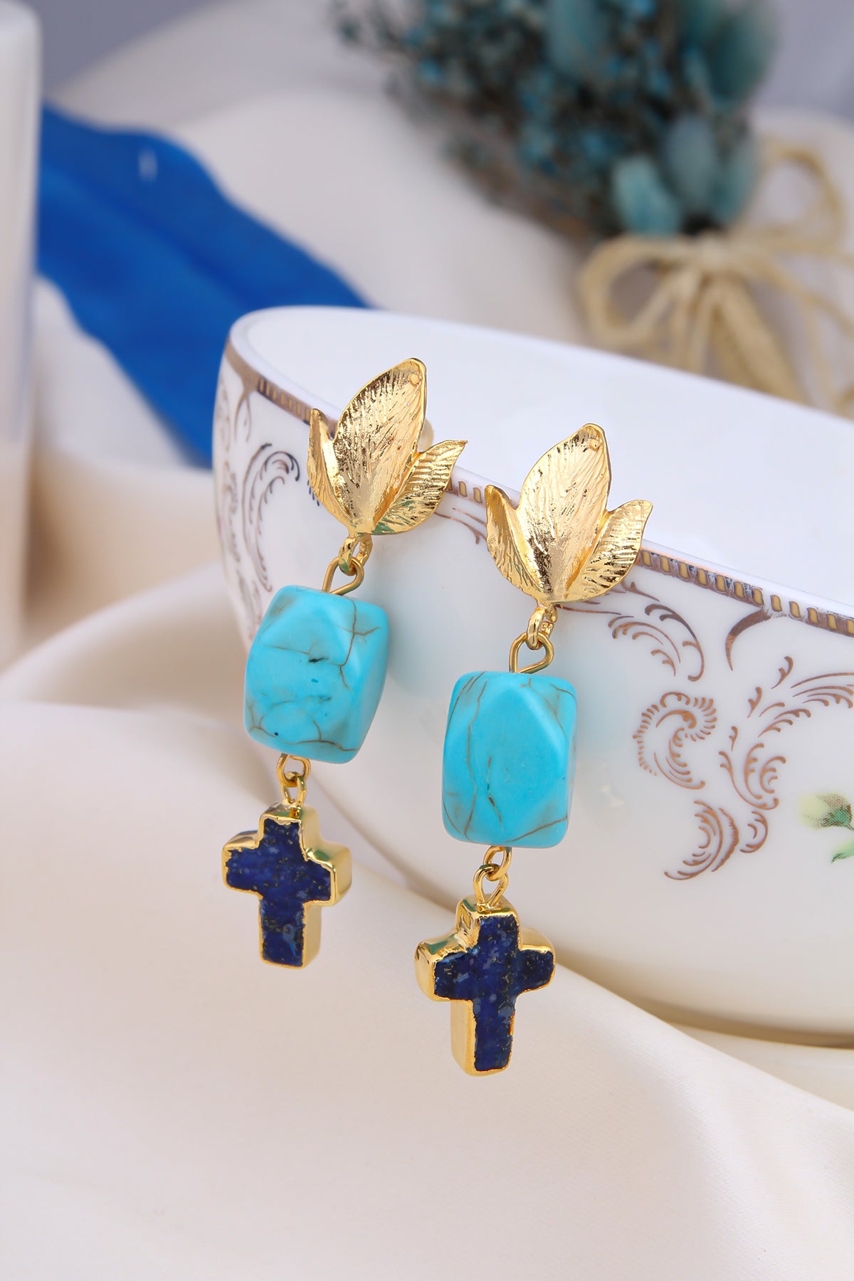 Lapis & Turquoise Boucles d'oreilles