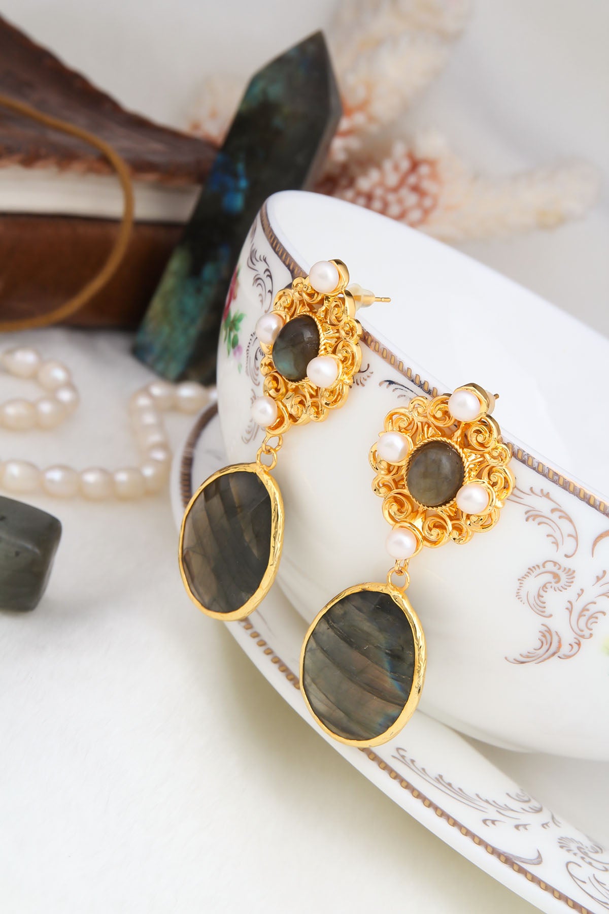 Labradorite & Pearl Boucles d'oreilles