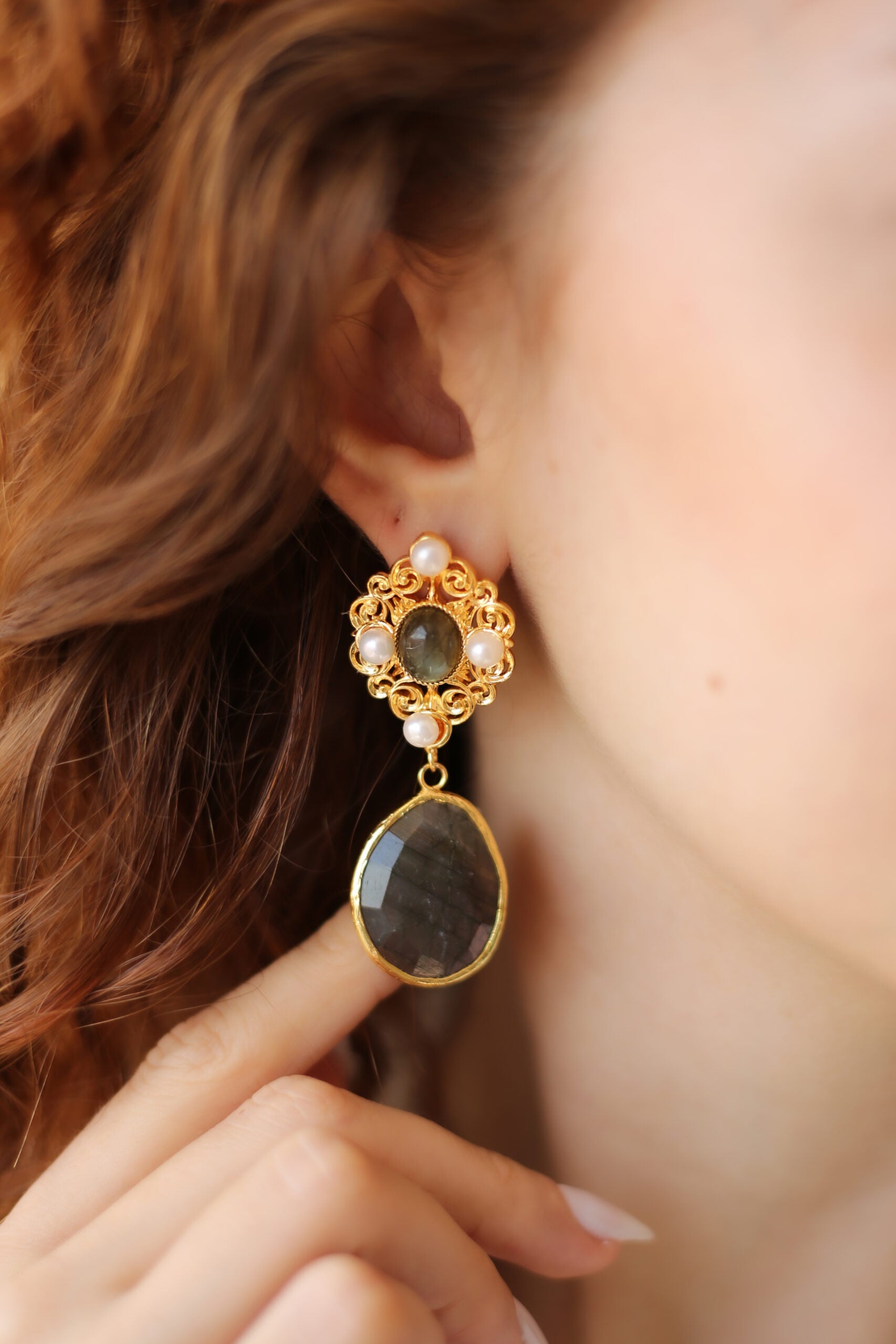 Labradorite & Pearl Boucles d'oreilles