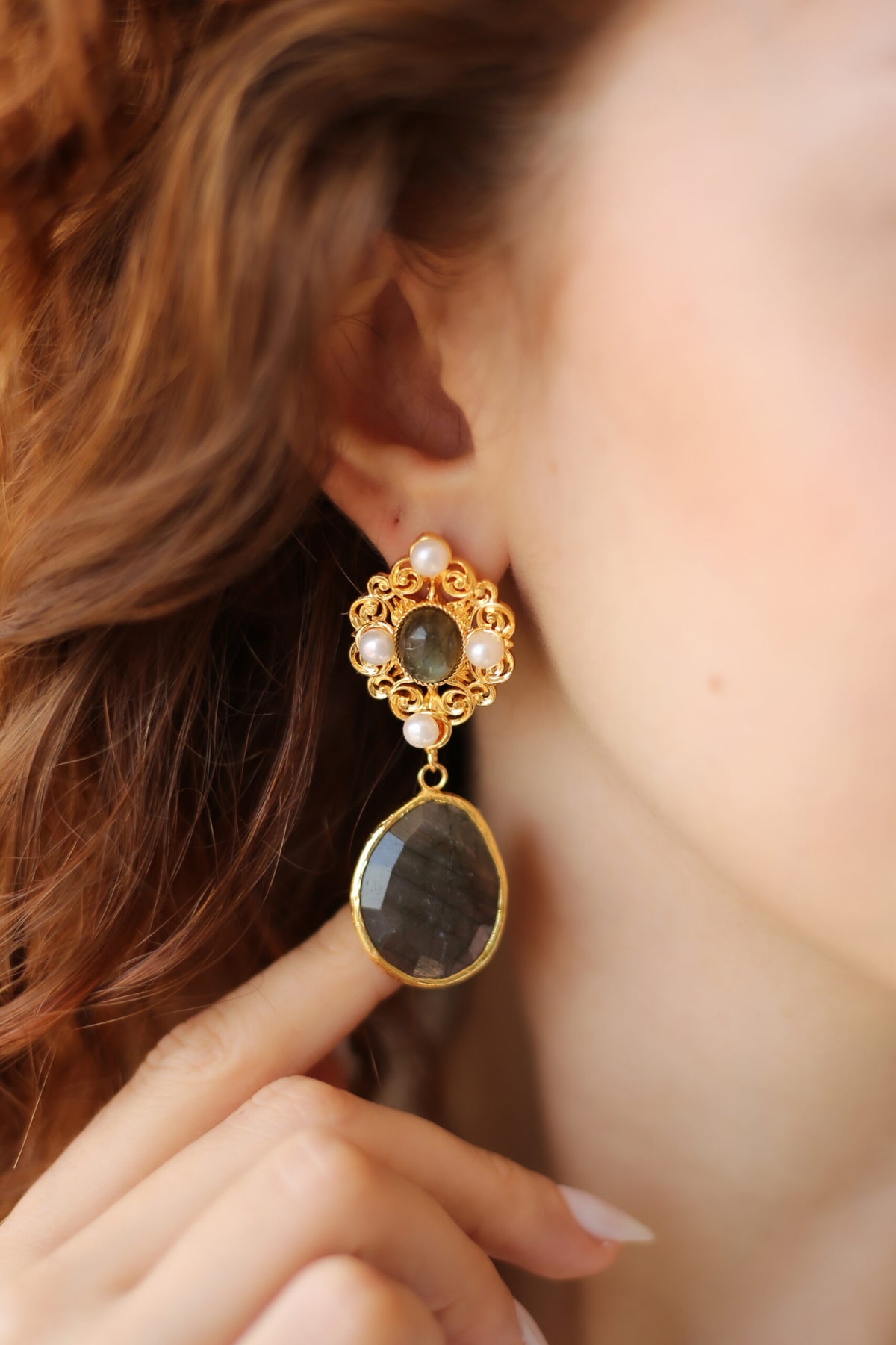 Labradorite & Pearl Boucles d'oreilles