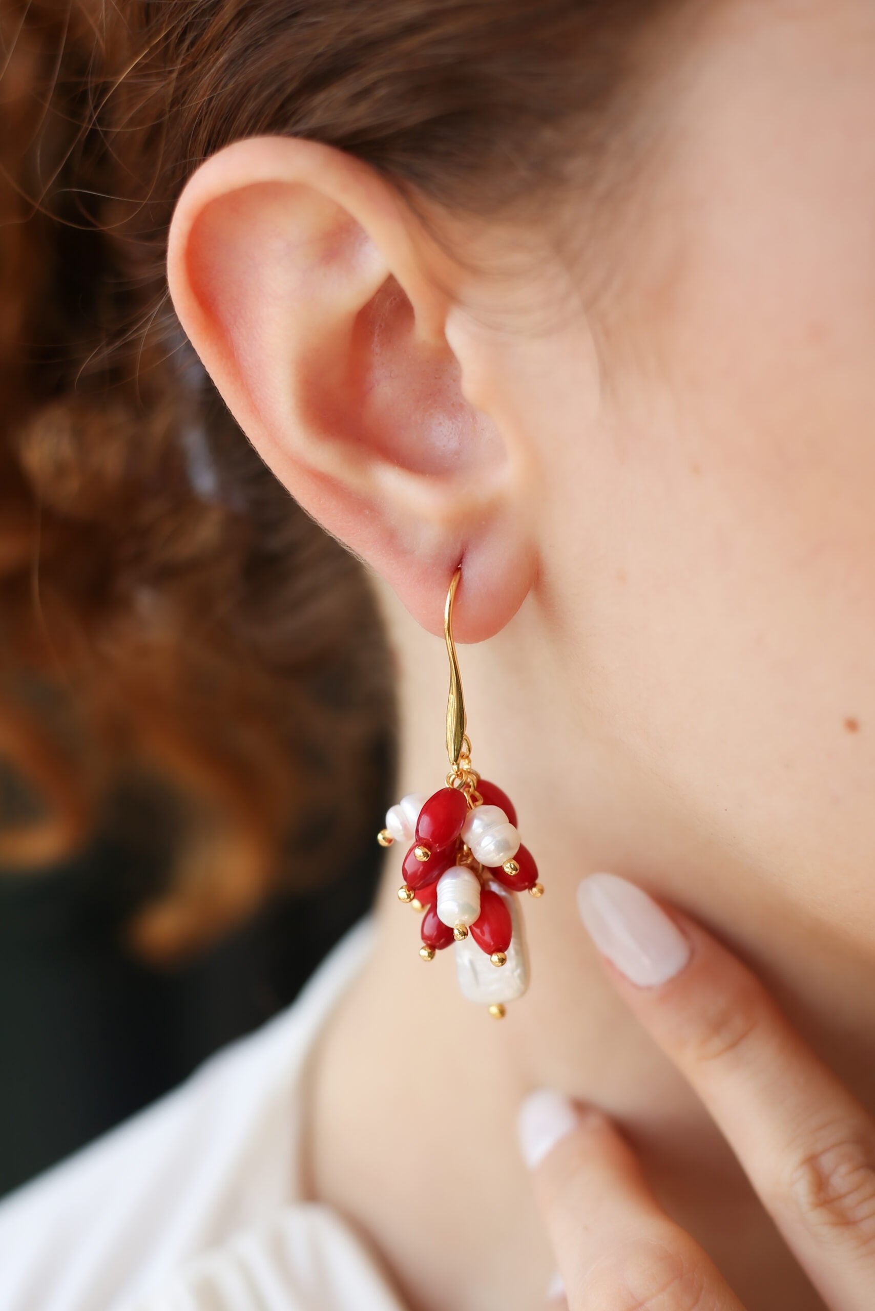 Coral & Pearl Boucles d'oreilles