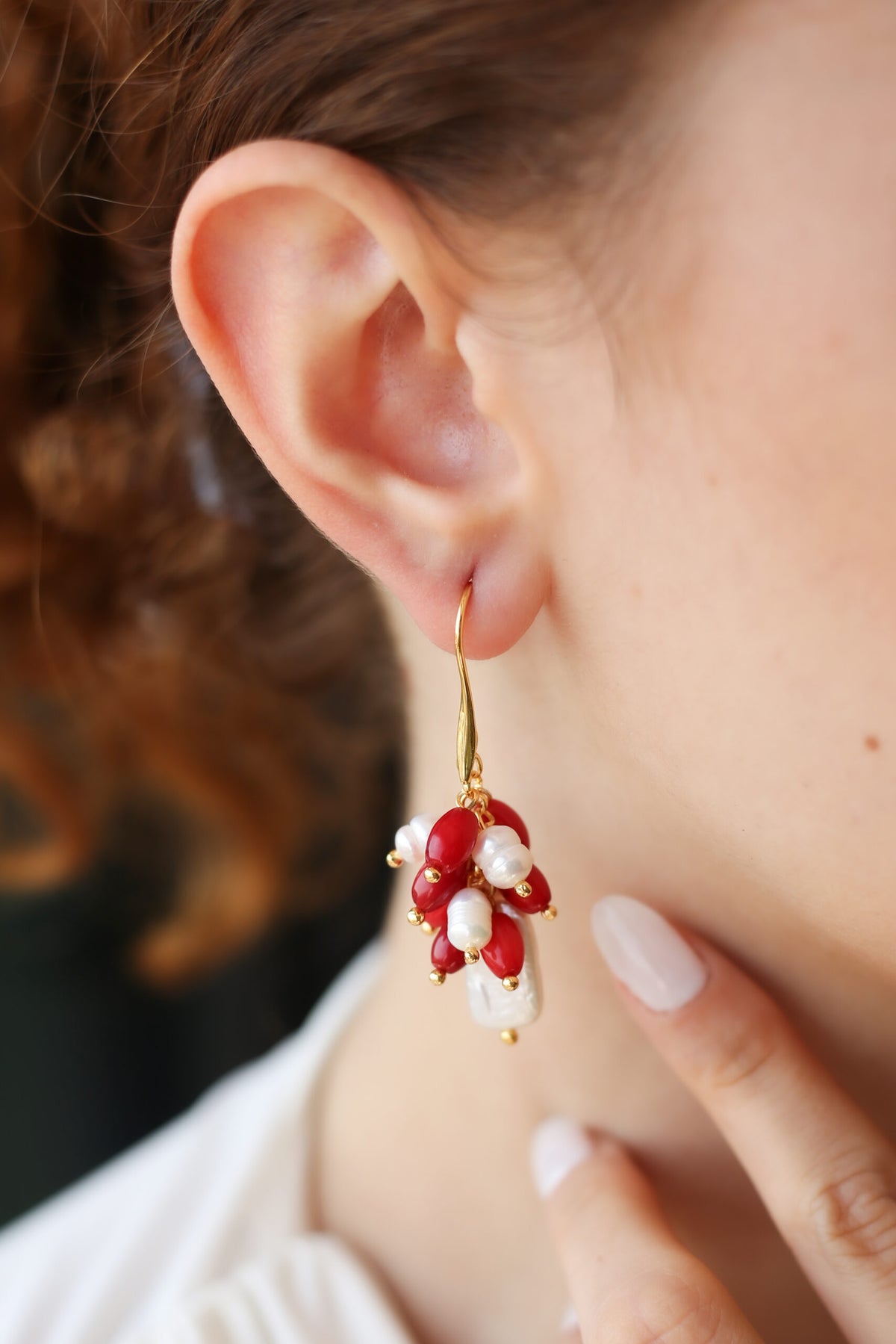 Coral & Pearl Boucles d'oreilles