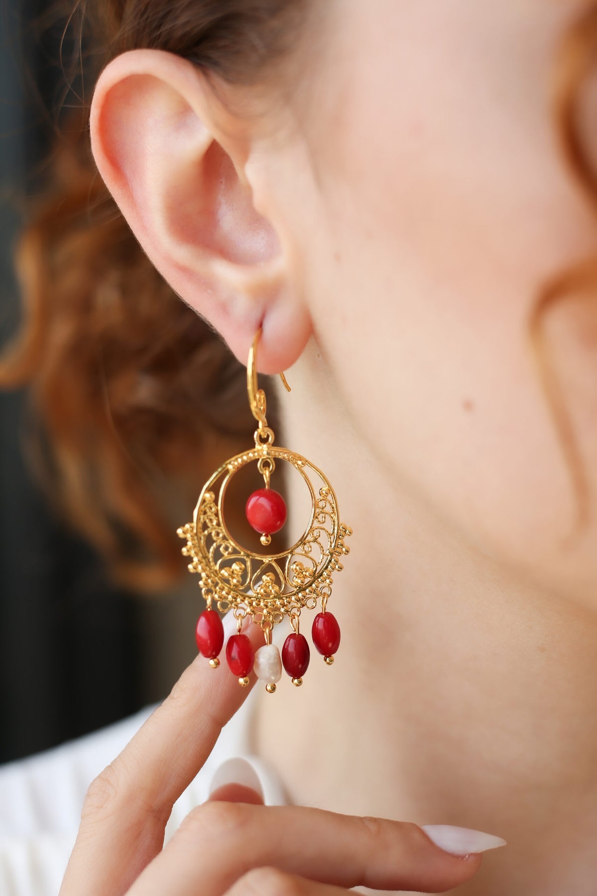 Coral & Pearl Boucles d'oreilles