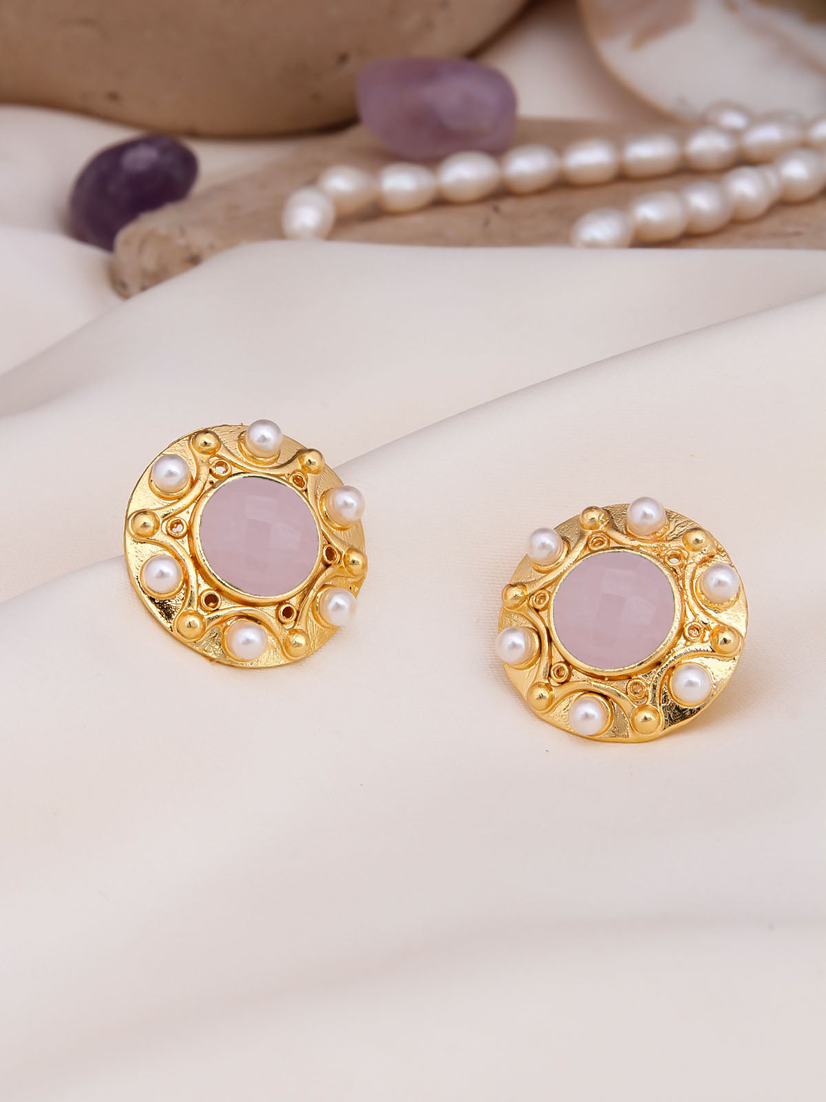 Pink Quartz & Pearl Boucles d'oreilles