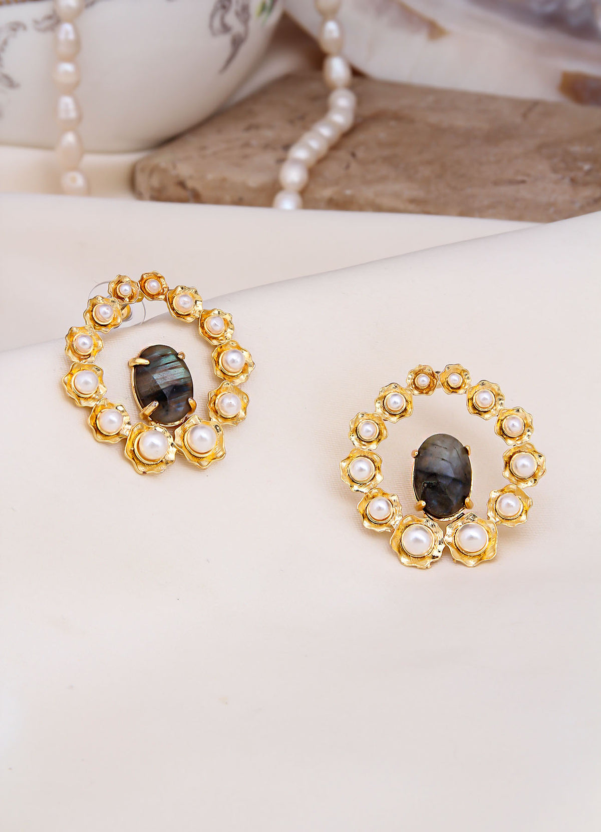 Labradorite & Pearl Boucles D'Oreilles