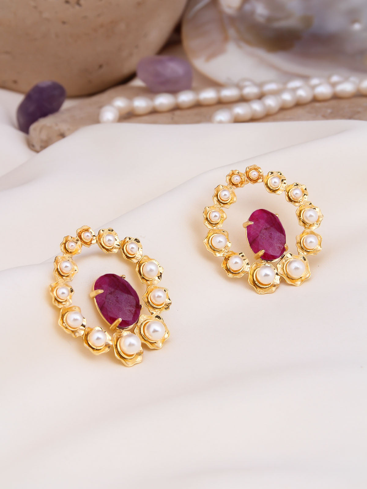 Rodanhite & Pearl Boucles d'oreilles