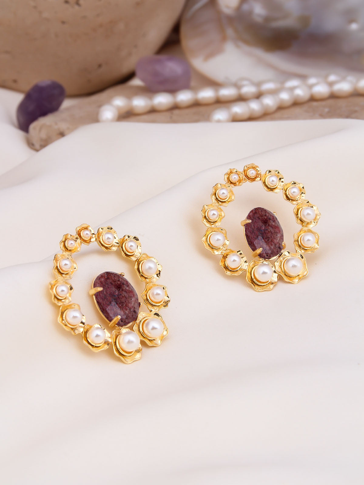 Strawberry Quartz & Pearl Boucles D'Oreilles