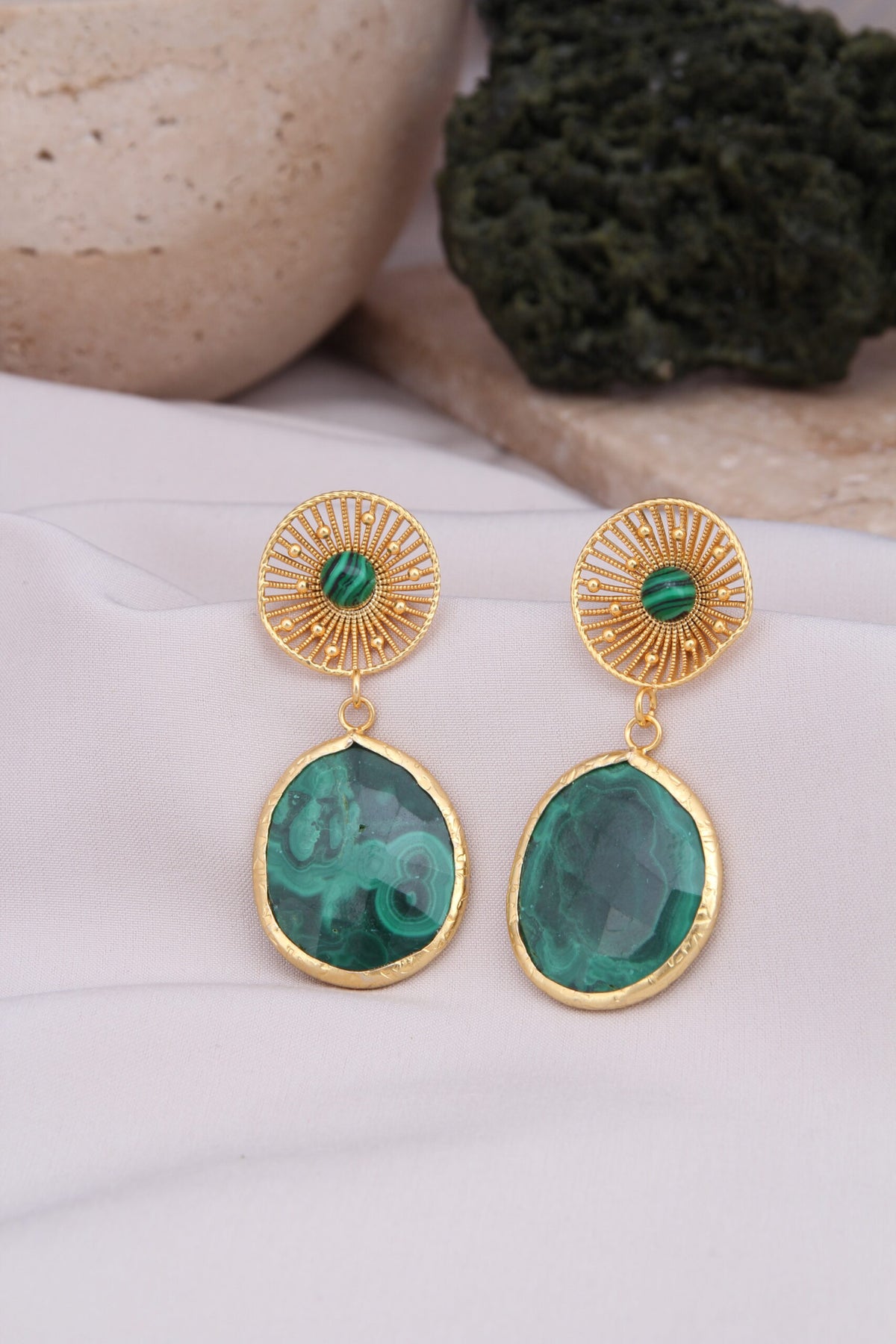 Malahite & Citrine & Pearl & Agathe Boucles d'oreilles