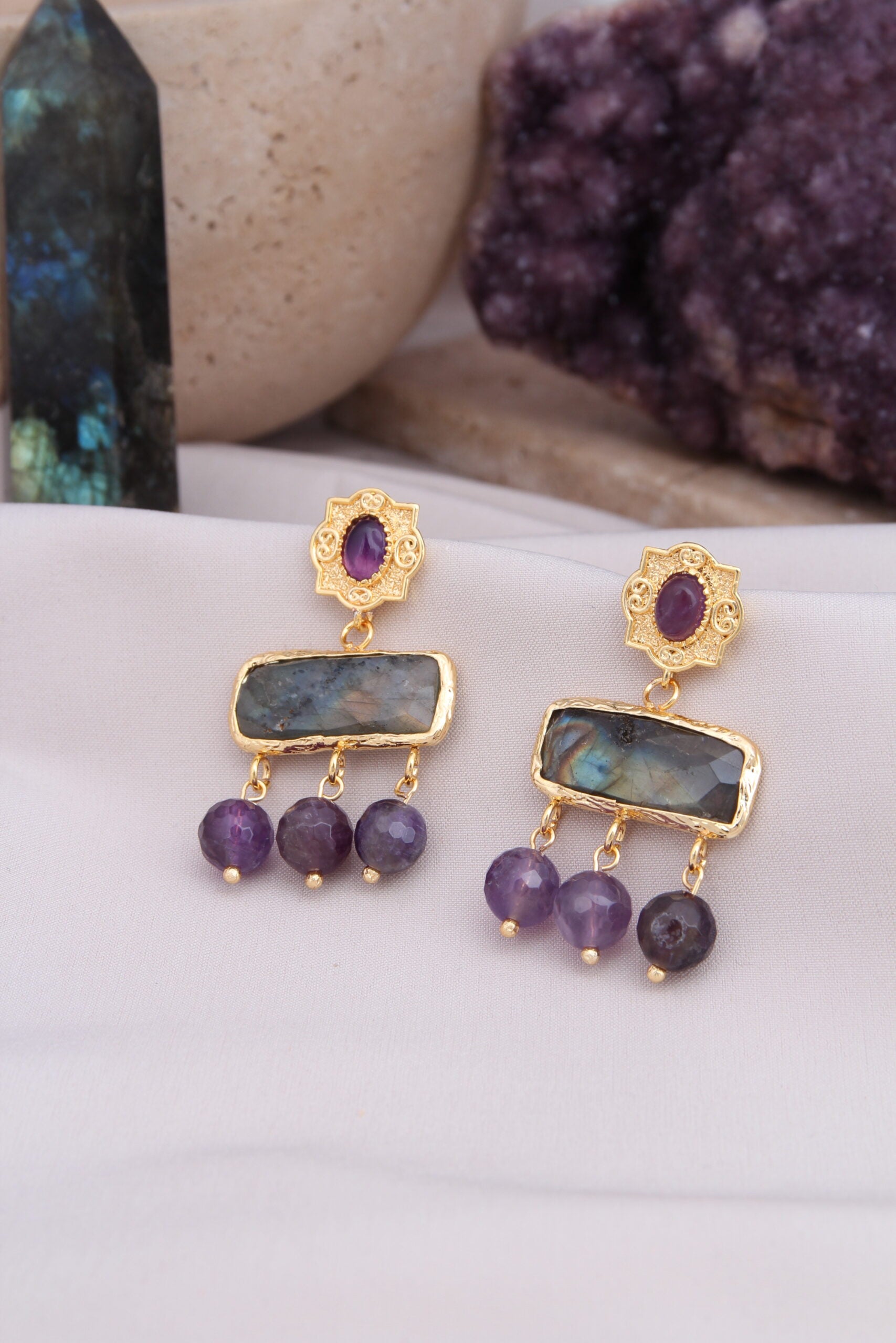 Amethyst & Labradorite Boucles d'oreilles