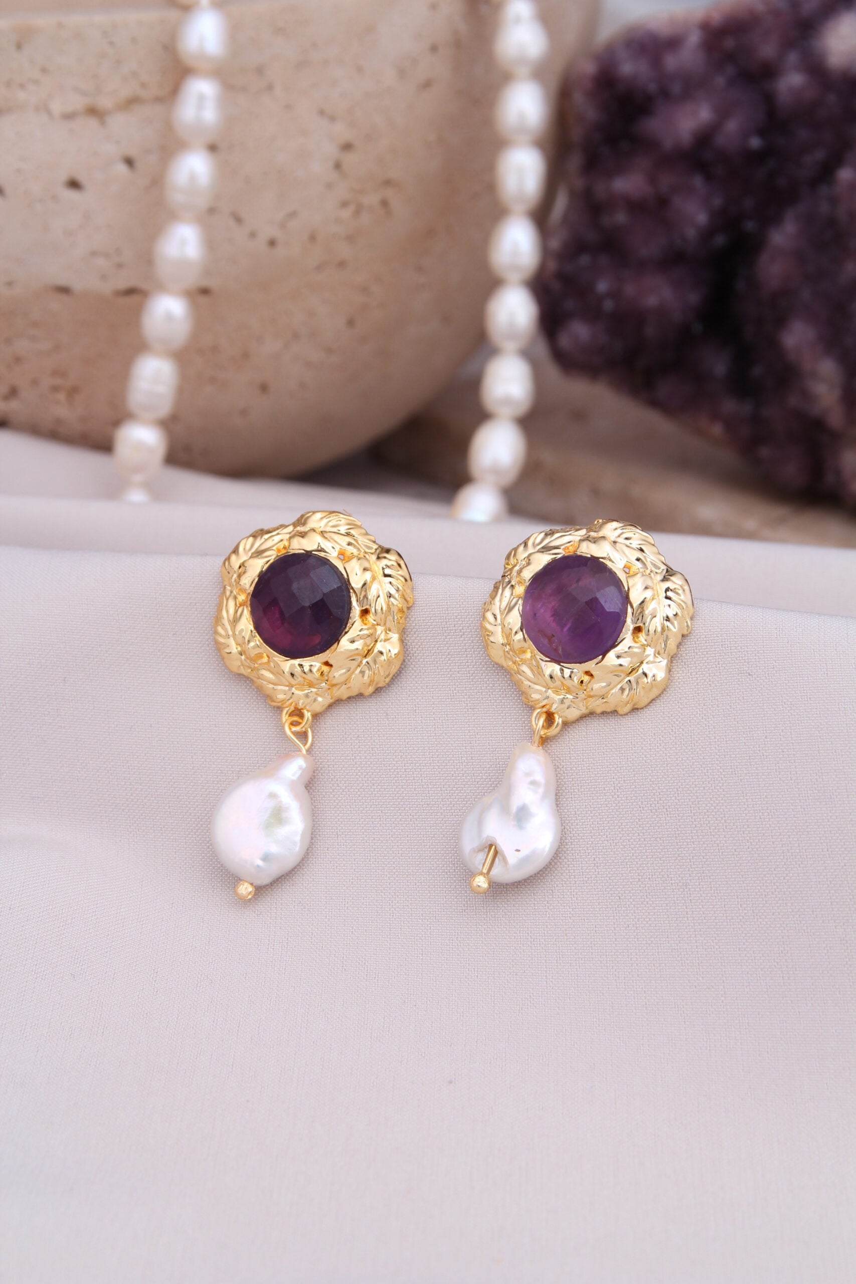 Ametyhst & Pearl Boucles d'oreilles