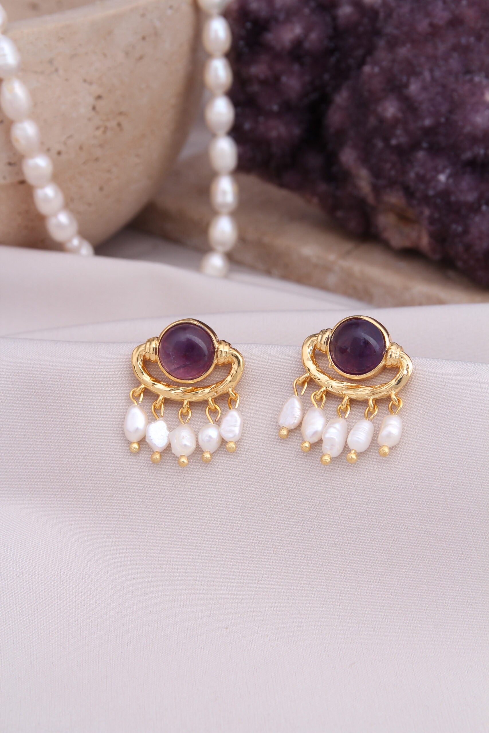 Ametyhst & Pearl Boucles d'oreilles