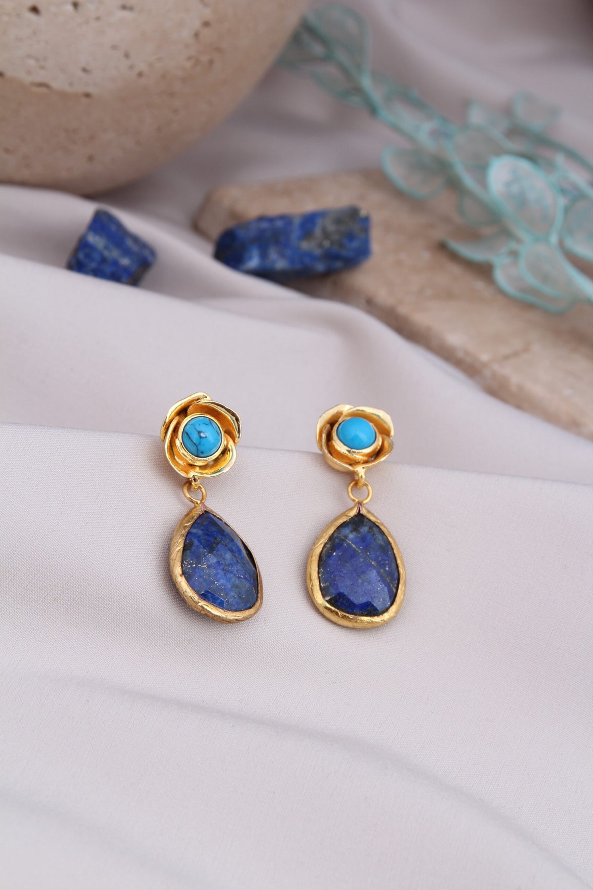 Turquoise & Lapis Boucles d'oreilles