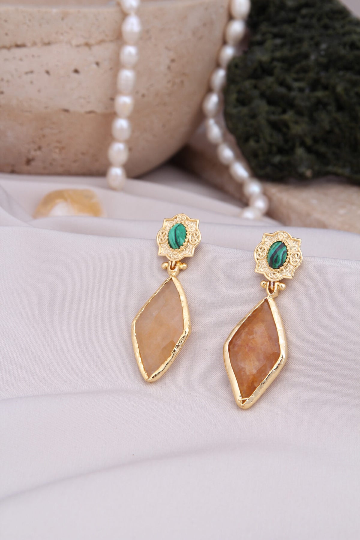Malahite & Citrine Boucles d'oreilles
