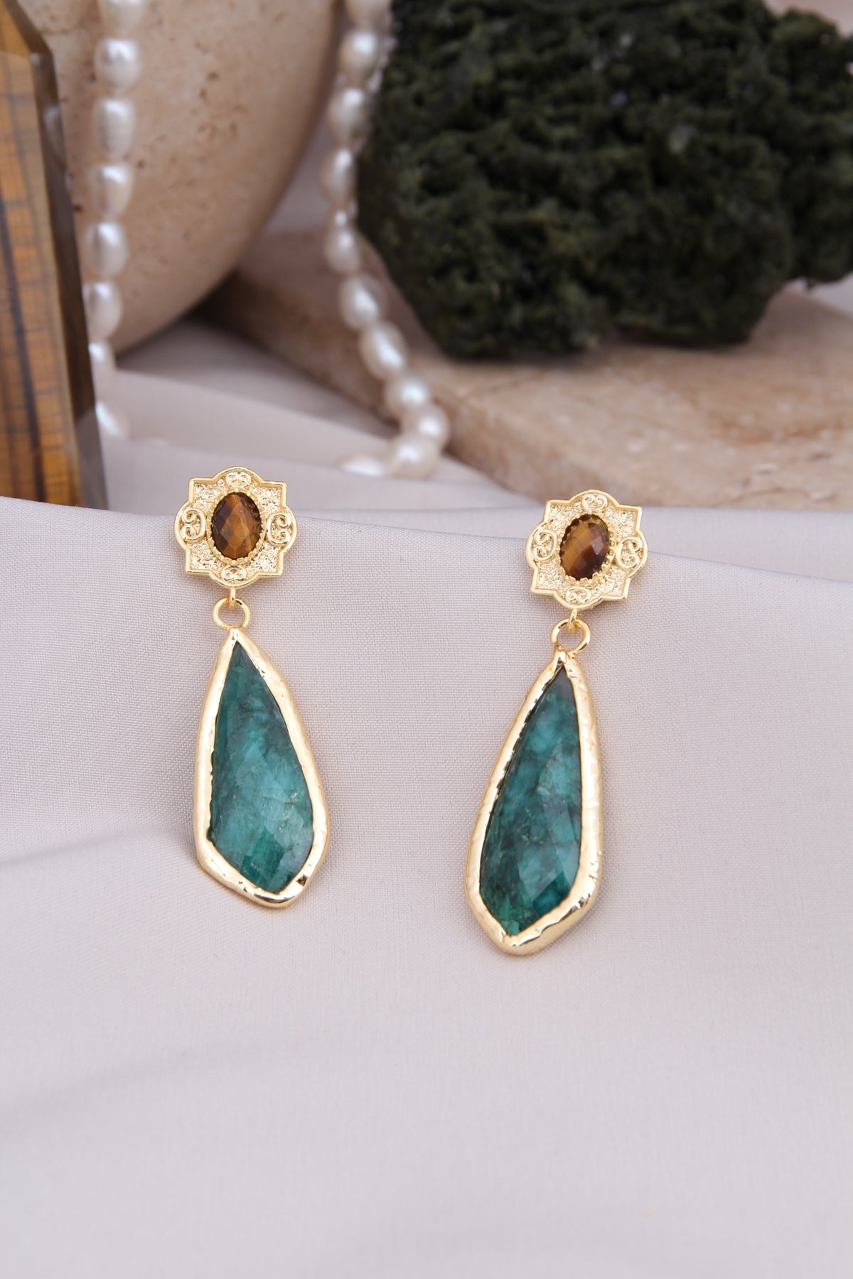 Agate & Tiger Eyes Boucles d'oreilles