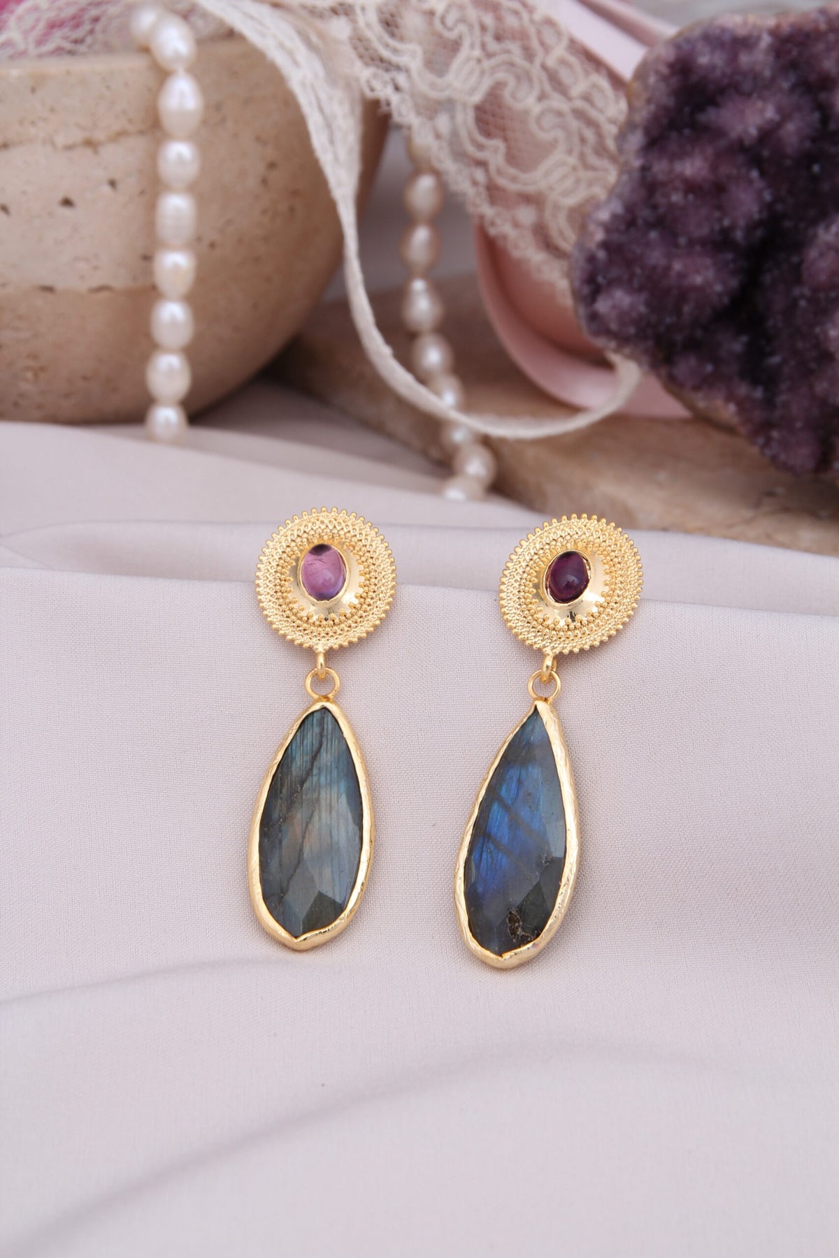 Labradorite & Amethyst Boucles d'oreilles